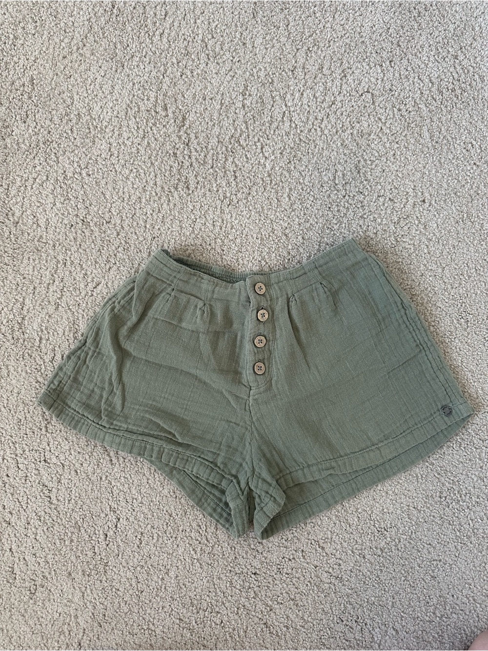 Roxy High-Waist Button Front Shorts in Olive Green